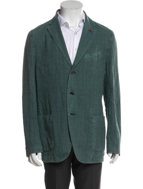 Isaia Linen Plaid Print Blazer