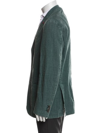 Isaia Linen Plaid Print Blazer