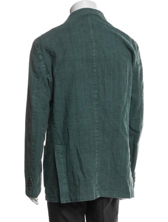 Isaia Linen Plaid Print Blazer