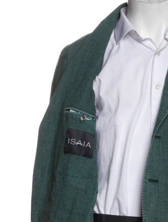 Isaia Linen Plaid Print Blazer