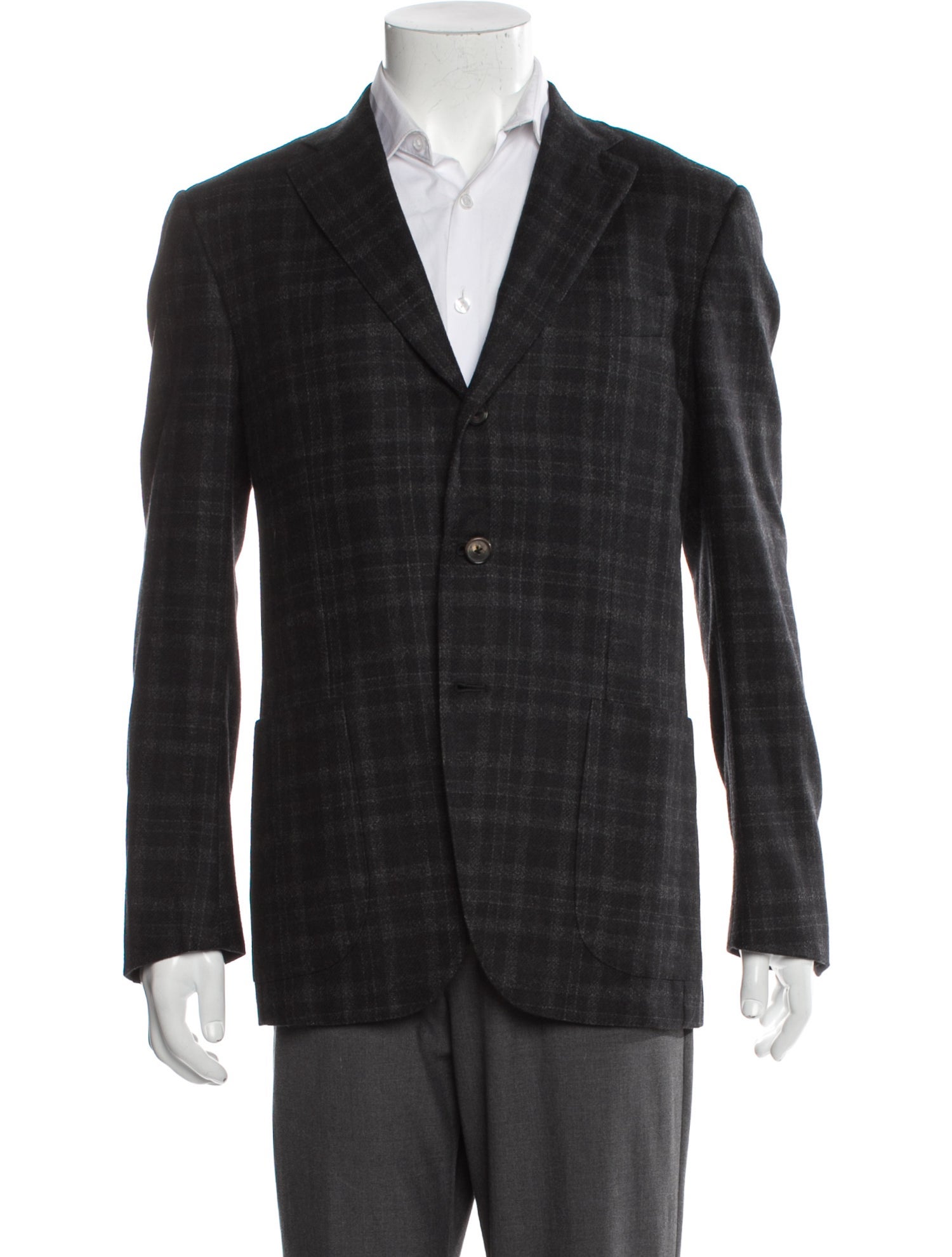 Isaia Wool Plaid Print Blazer