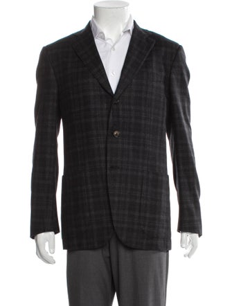 Isaia Wool Plaid Print Blazer