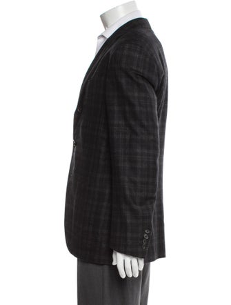 Isaia Wool Plaid Print Blazer