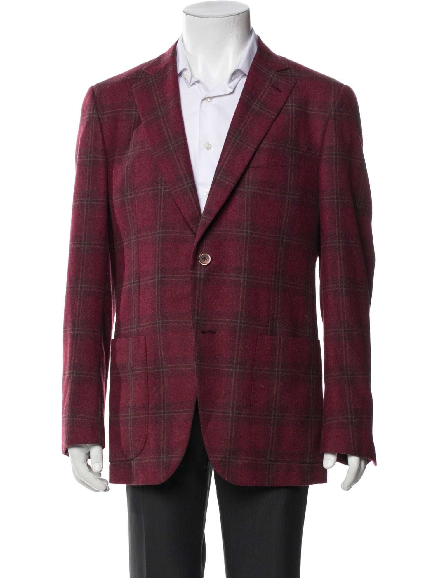 Isaia Wool Plaid Print Peacoat