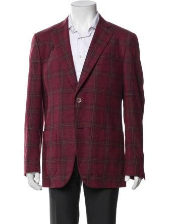 Isaia Wool Plaid Print Peacoat