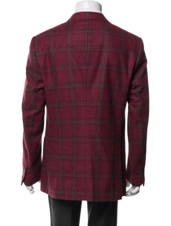 Isaia Wool Plaid Print Peacoat