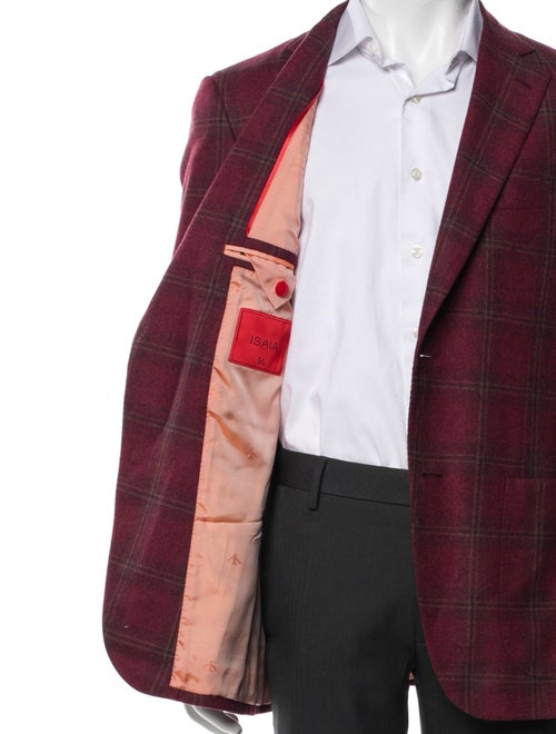 Isaia Wool Plaid Print Peacoat