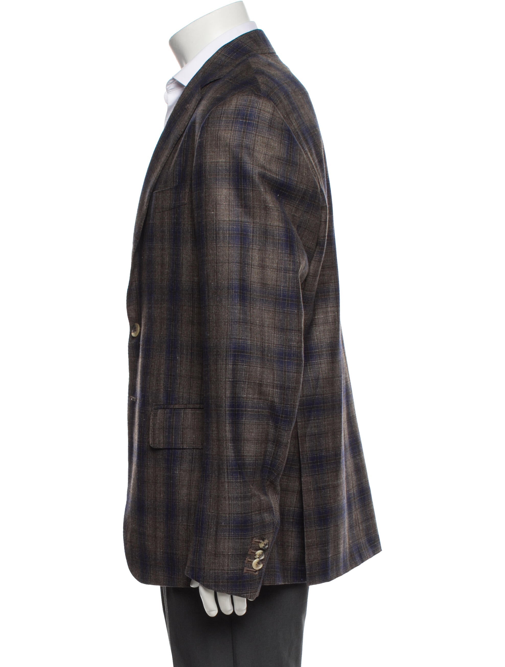 Isaia Wool Plaid Print Blazer