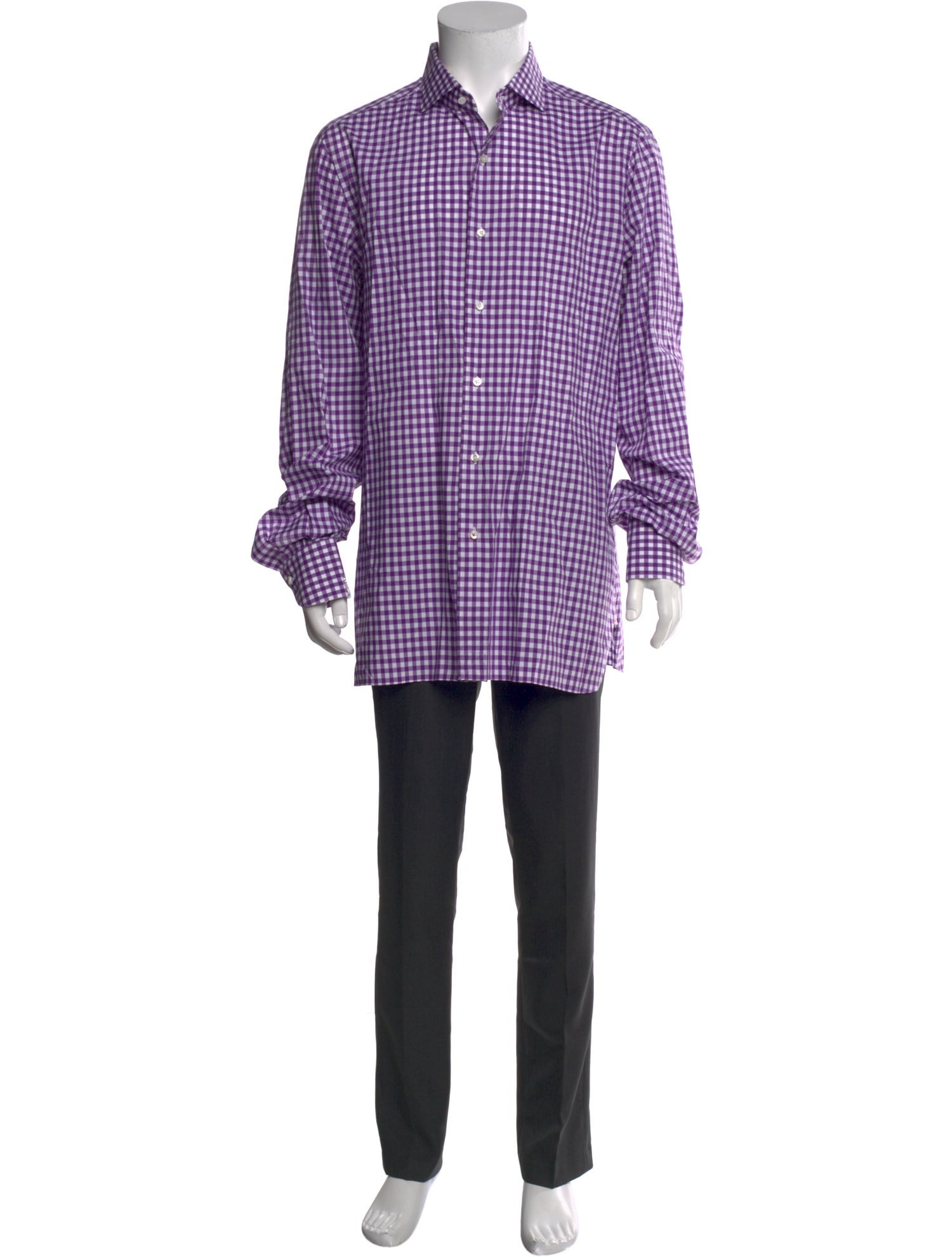 Isaia Plaid Print Long Sleeve Dress Shirt