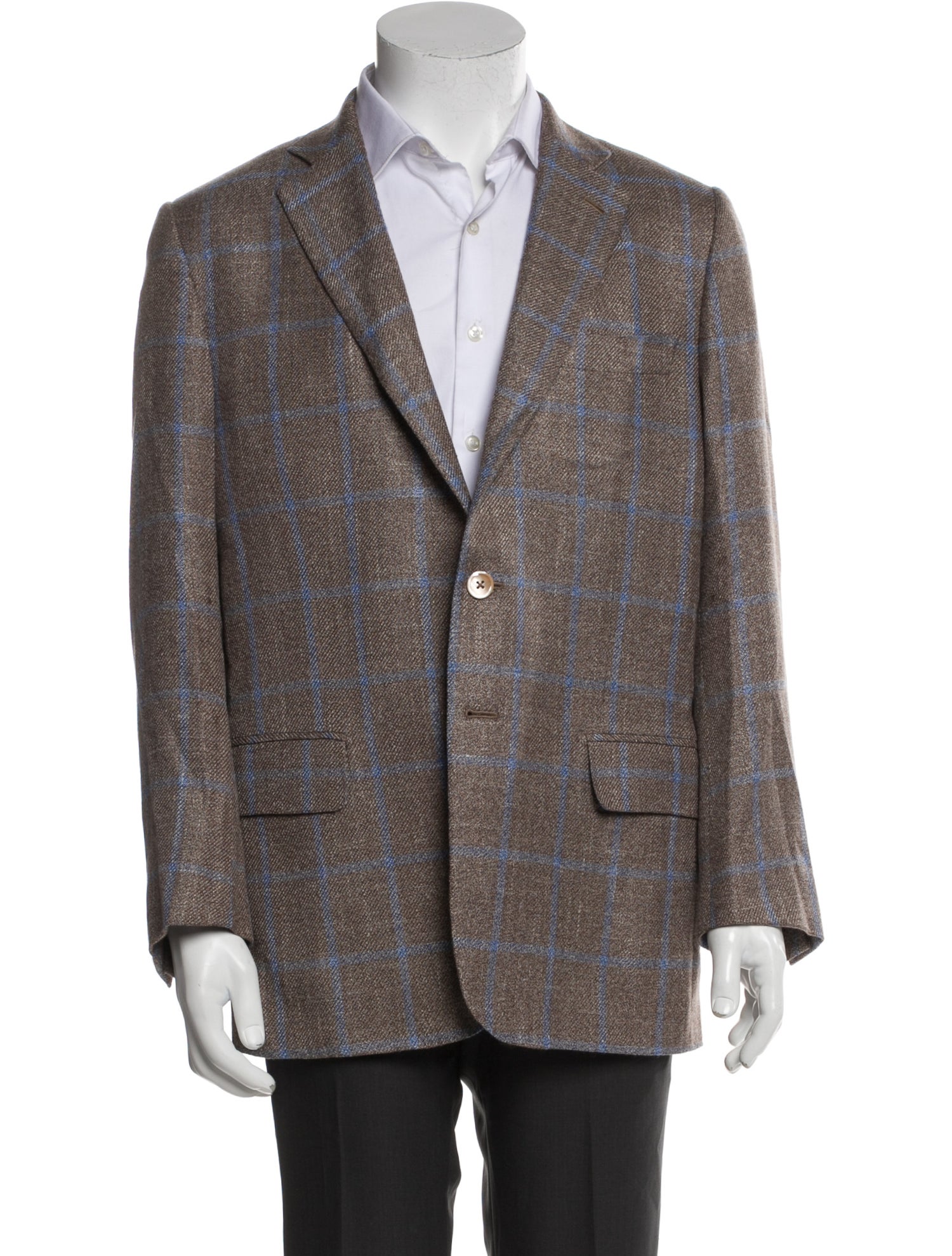Isaia Wool Plaid Print Blazer