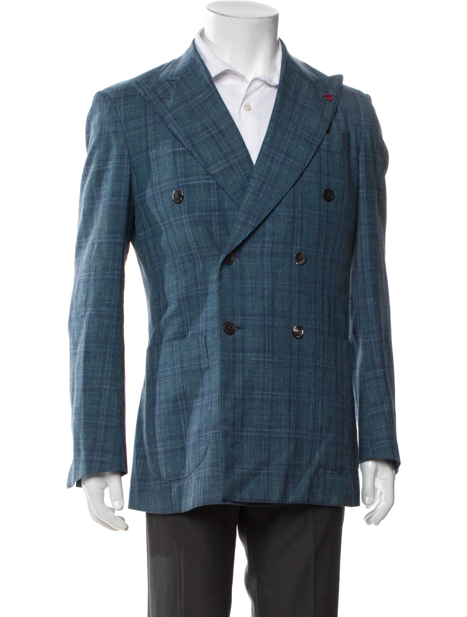 Isaia Wool Plaid Print Blazer