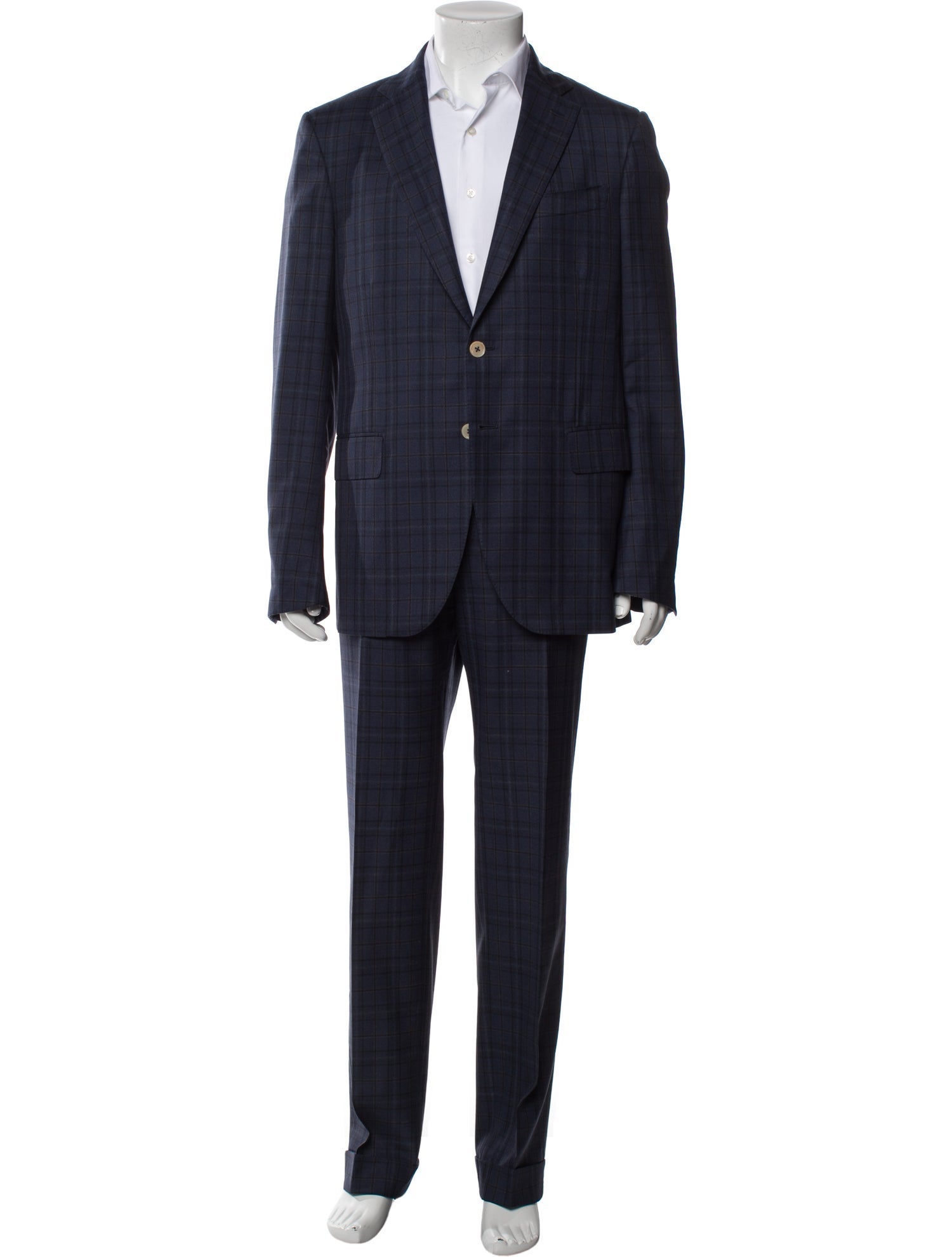 Isaia Wool Plaid Print Two-Piece Suit