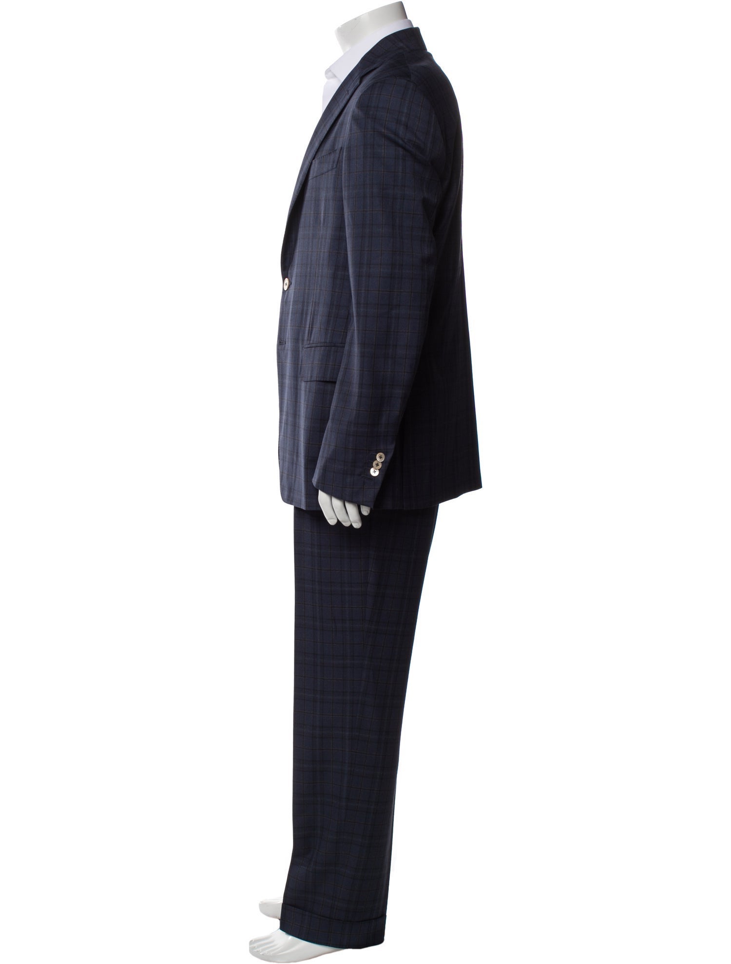 Isaia Wool Plaid Print Two-Piece Suit
