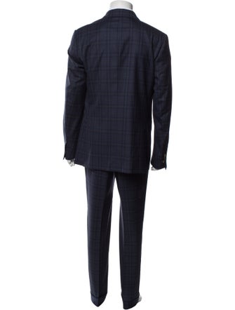 Isaia Wool Plaid Print Two-Piece Suit