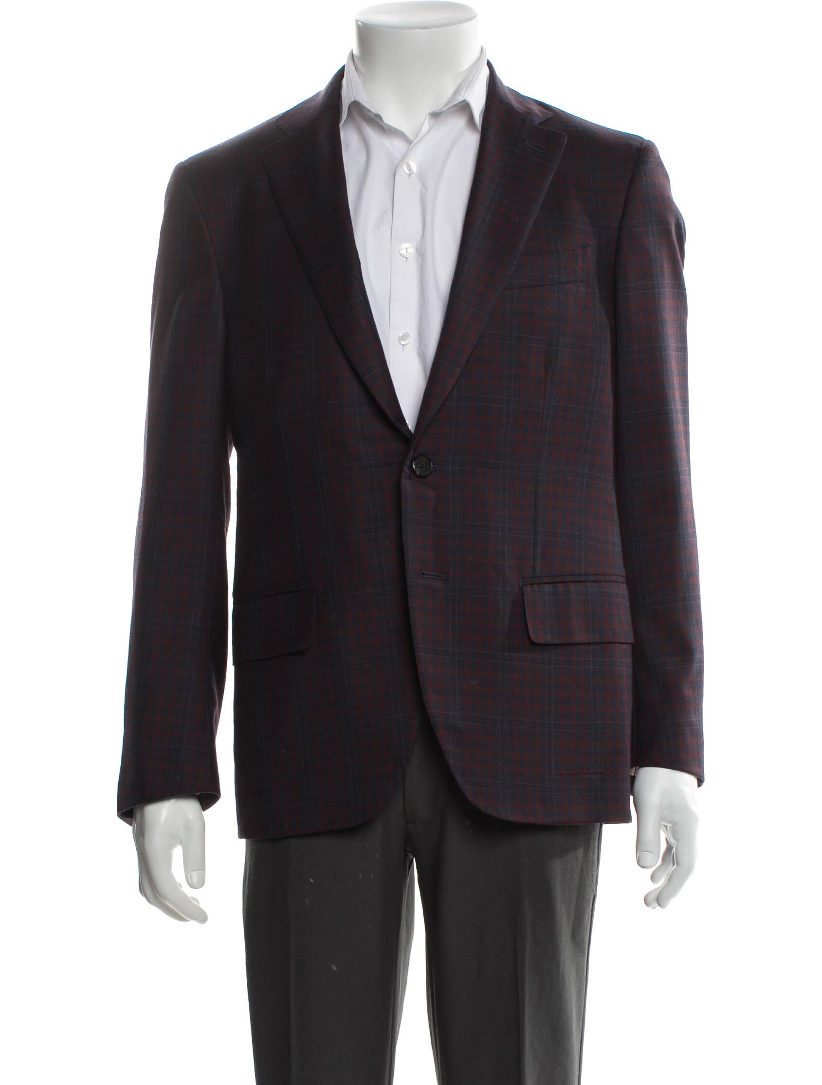 Isaia Wool Plaid Print Blazer