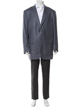 Isaia Silk Plaid Print Blazer