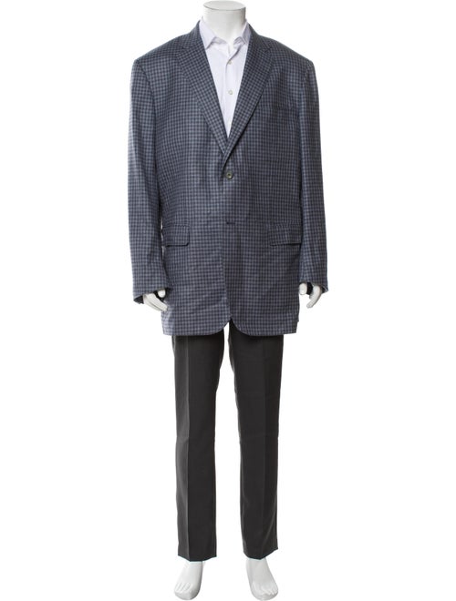 Isaia Silk Plaid Print Blazer