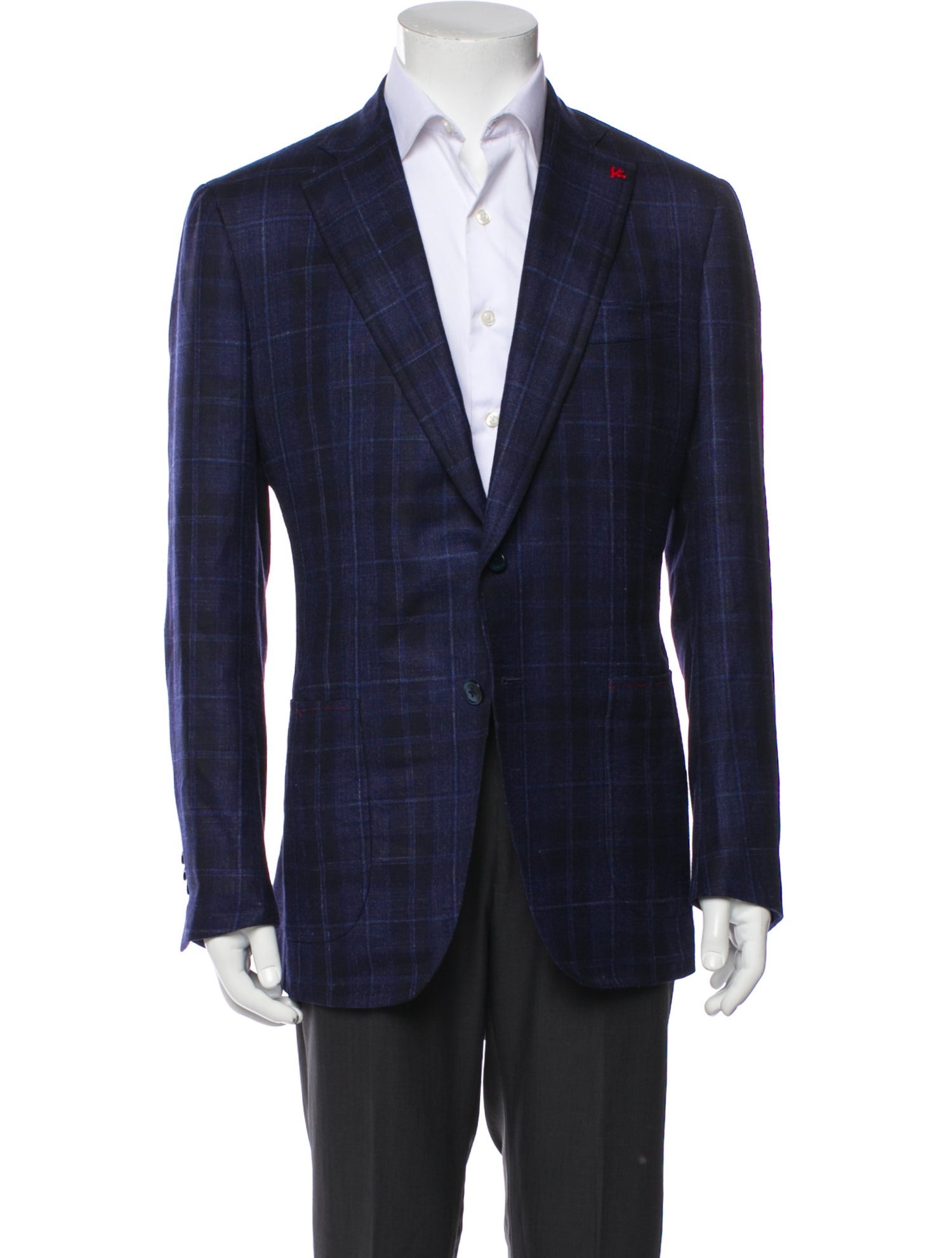 Isaia Wool Plaid Print Blazer