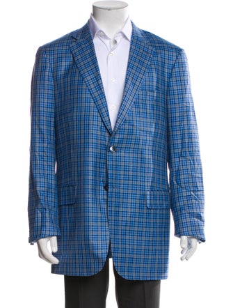 Isaia Cashmere Plaid Print Blazer