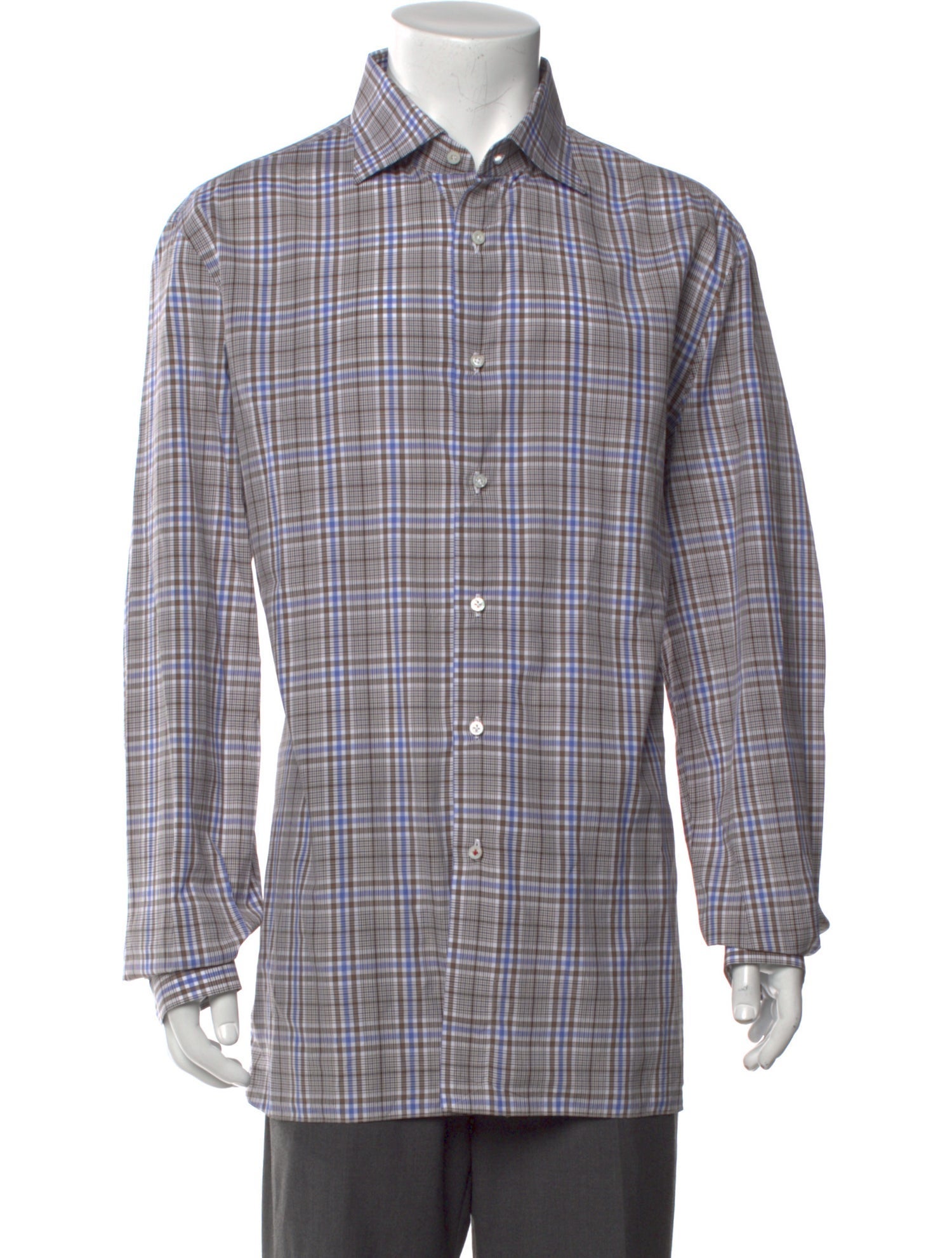 Isaia Plaid Print Long Sleeve Dress Shirt