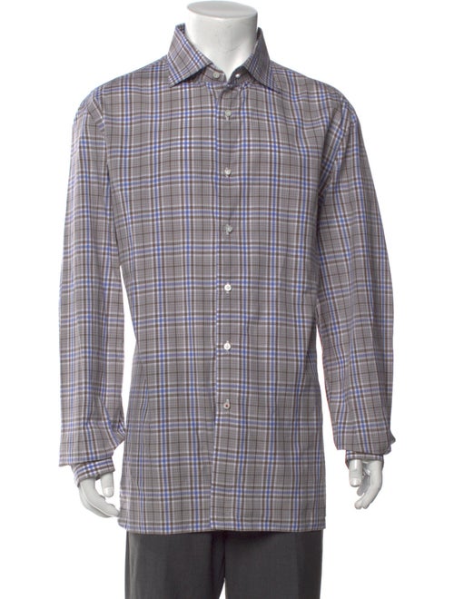 Isaia Plaid Print Long Sleeve Dress Shirt