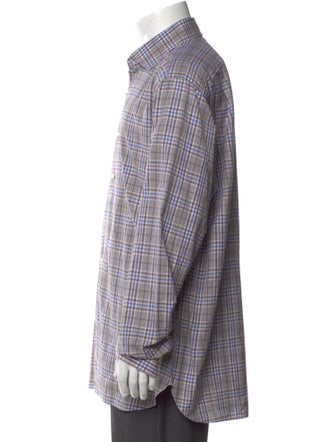 Isaia Plaid Print Long Sleeve Dress Shirt