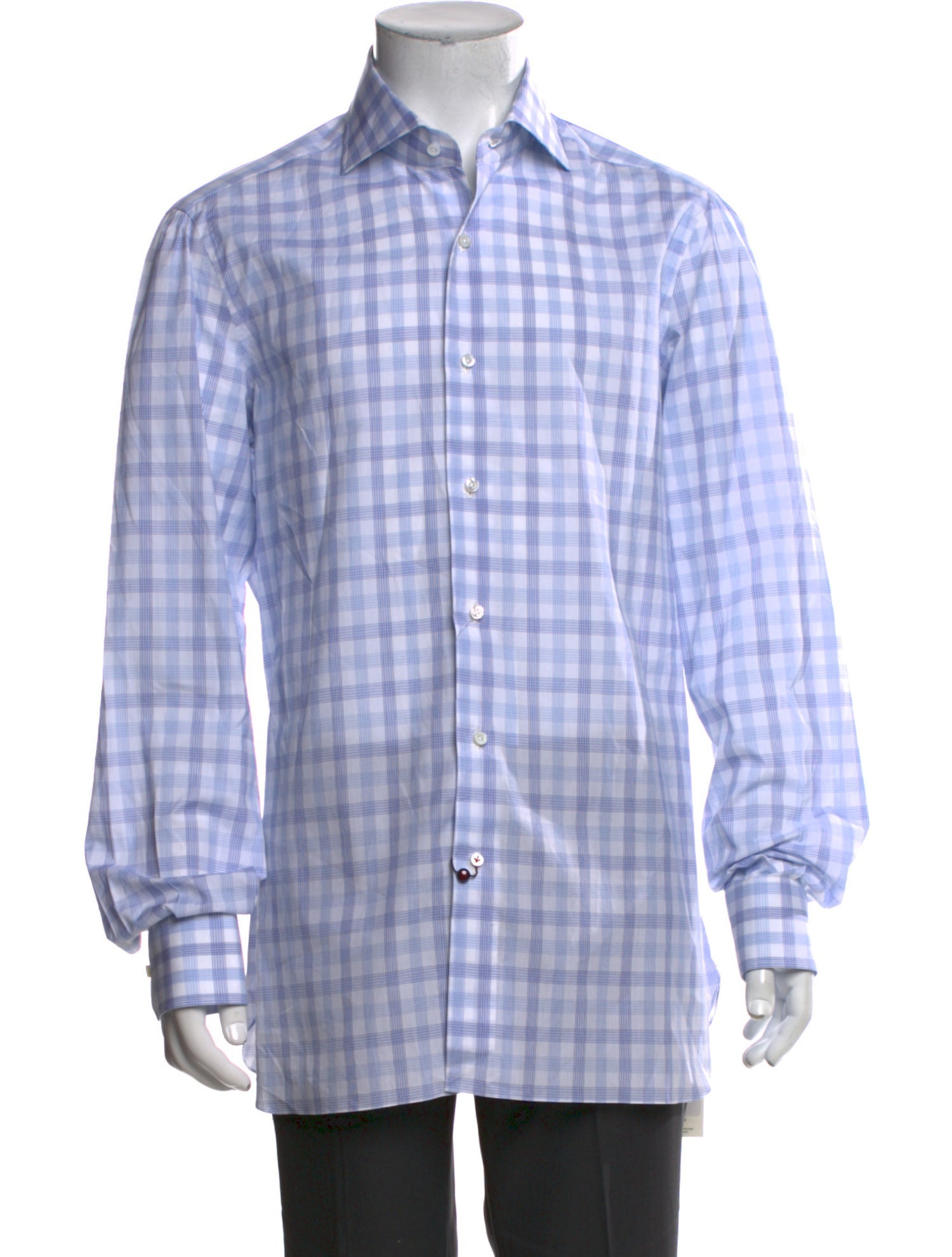 Isaia Wool Plaid Print Dress Shirt w/ Tags