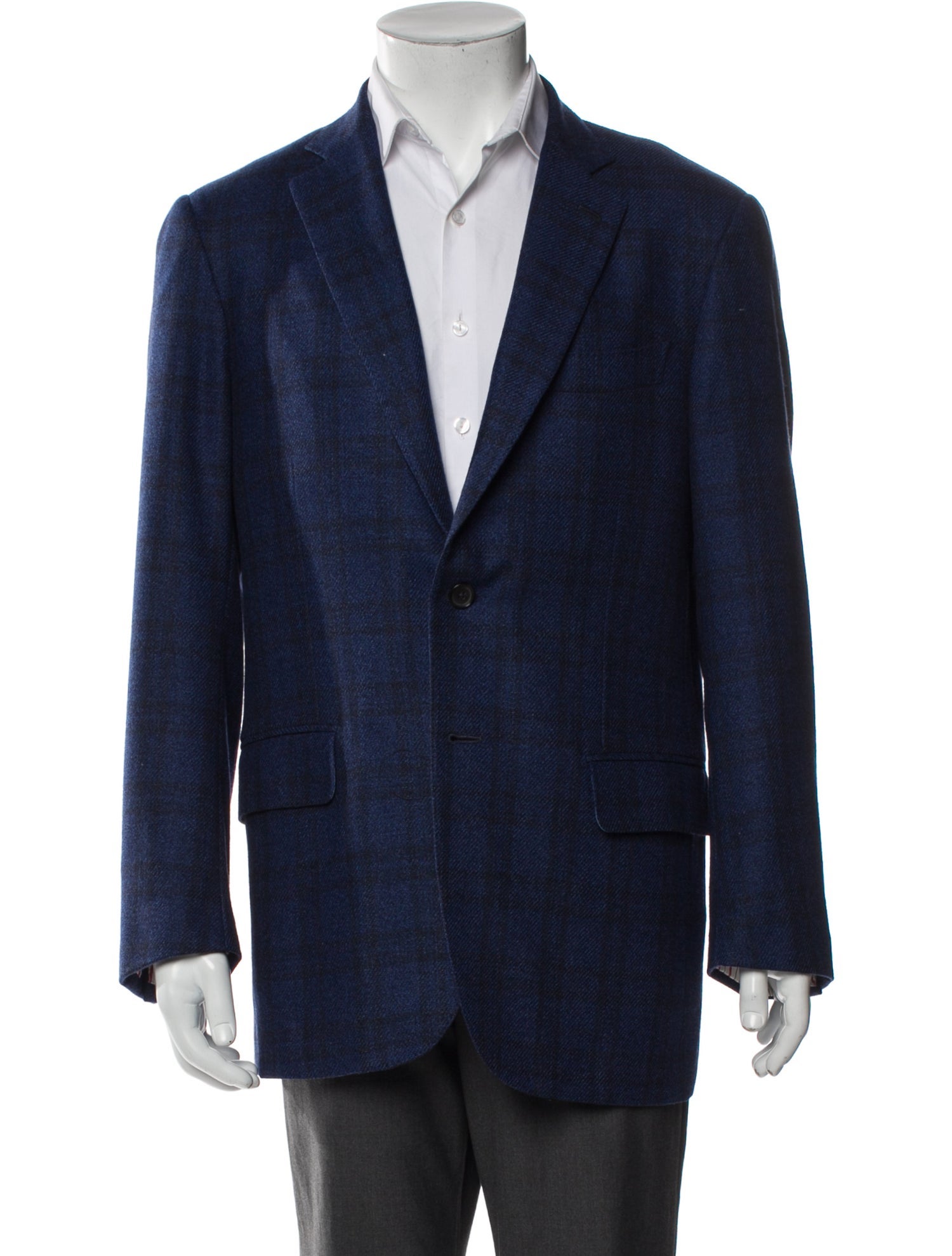 Isaia Wool Plaid Print Blazer