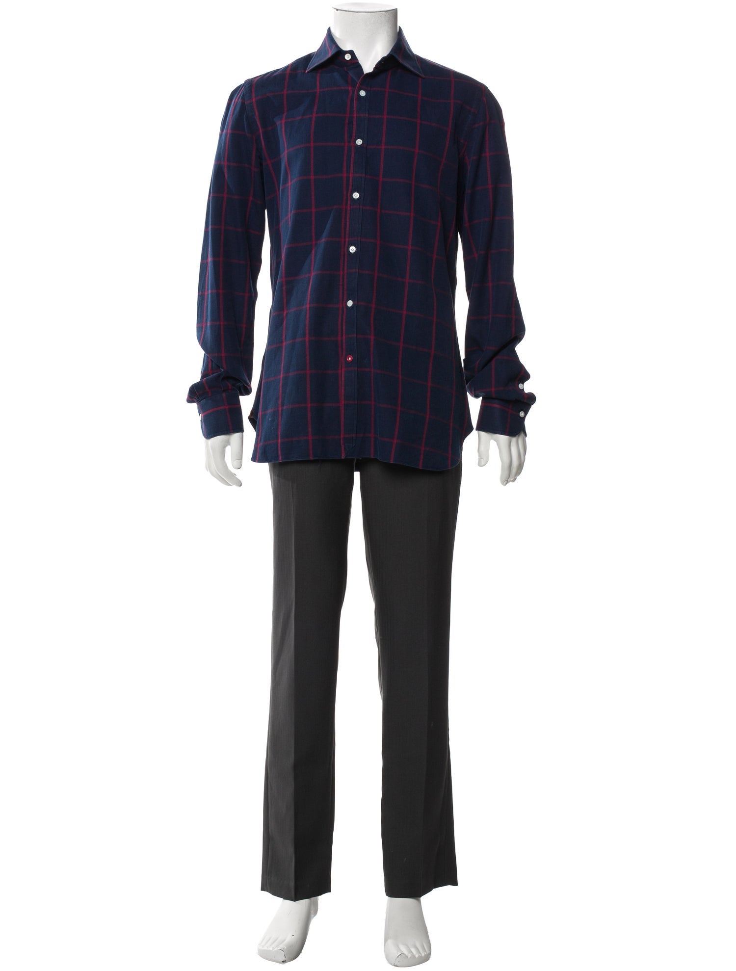 Isaia Plaid Print Long Sleeve Shirt