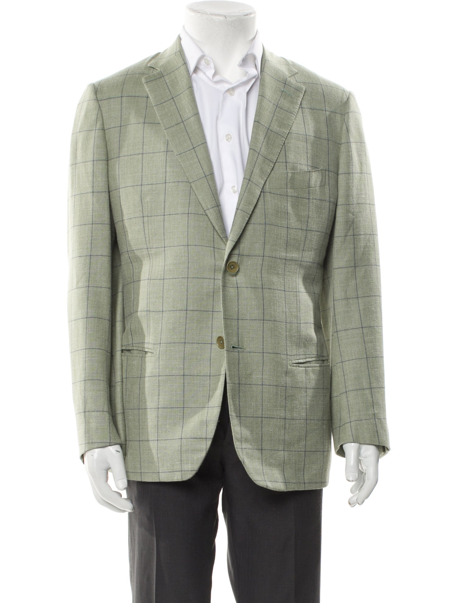 Isaia Wool Plaid Print Blazer