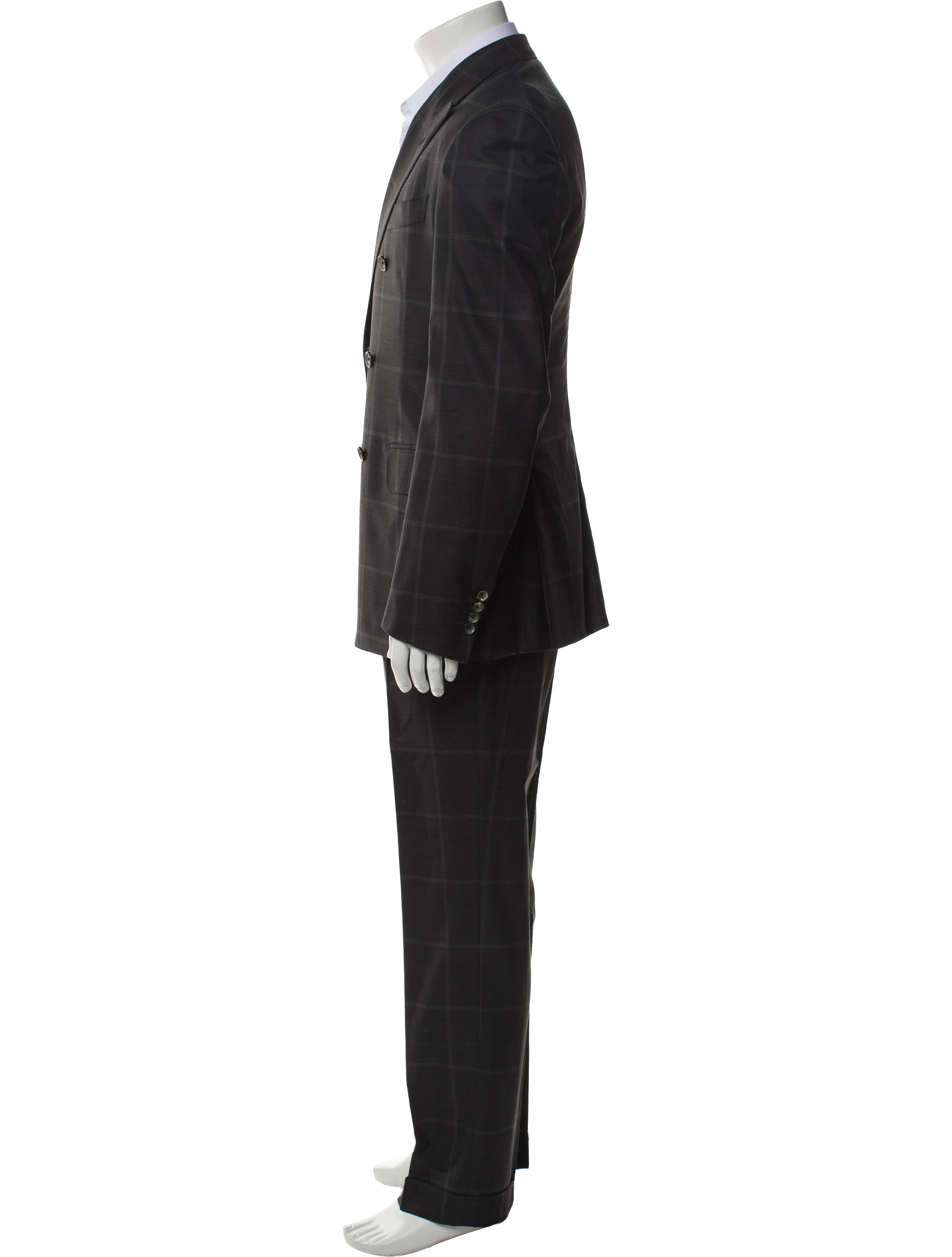 Isaia Wool Plaid Print Two-Piece Blazer