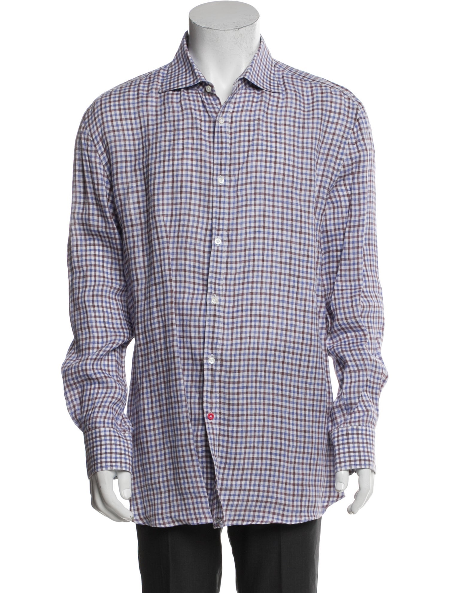 Isaia Linen Plaid Print Dress Shirt