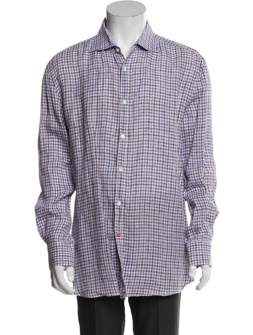 Isaia Linen Plaid Print Dress Shirt