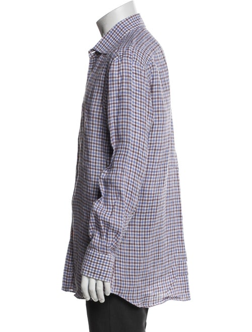 Isaia Linen Plaid Print Dress Shirt