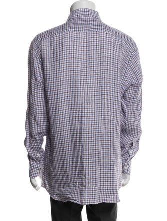 Isaia Linen Plaid Print Dress Shirt