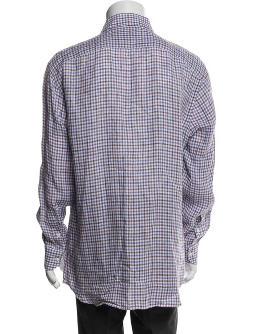 Isaia Linen Plaid Print Dress Shirt