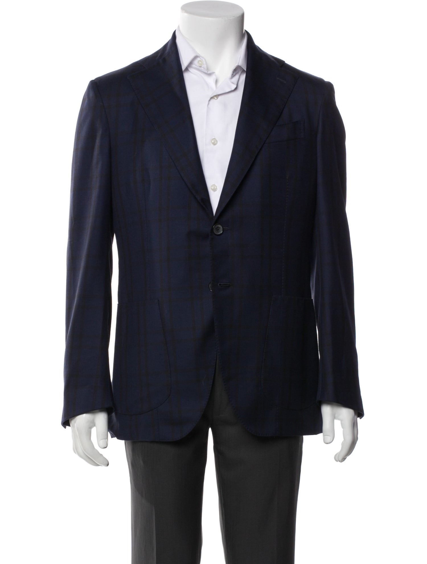 Isaia Wool Plaid Print Blazer