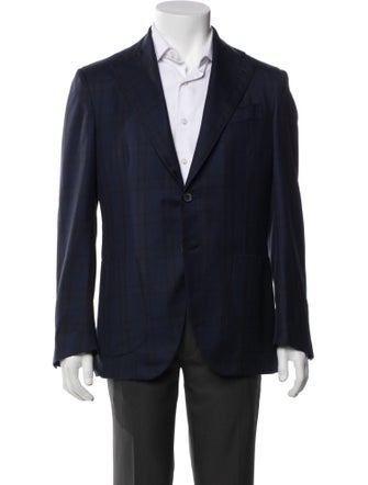 Isaia Wool Plaid Print Blazer