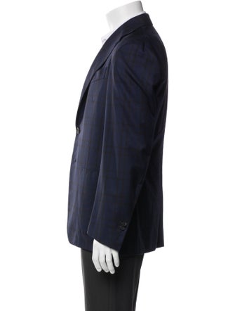Isaia Wool Plaid Print Blazer