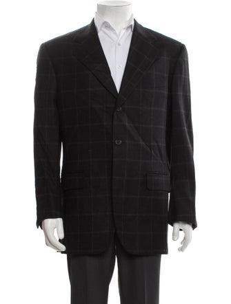 Isaia Wool Plaid Print Blazer