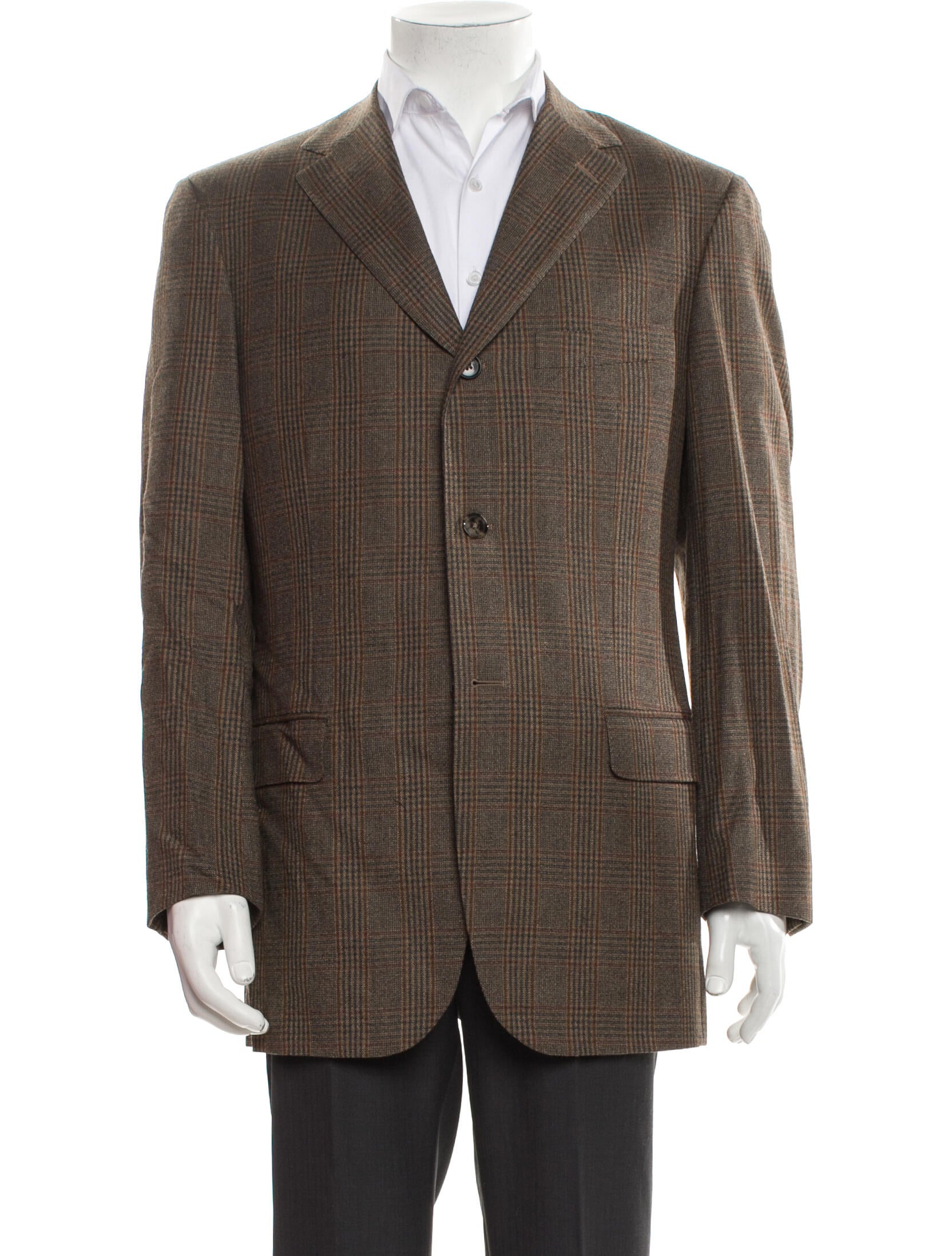 Isaia Wool Plaid Print Blazer