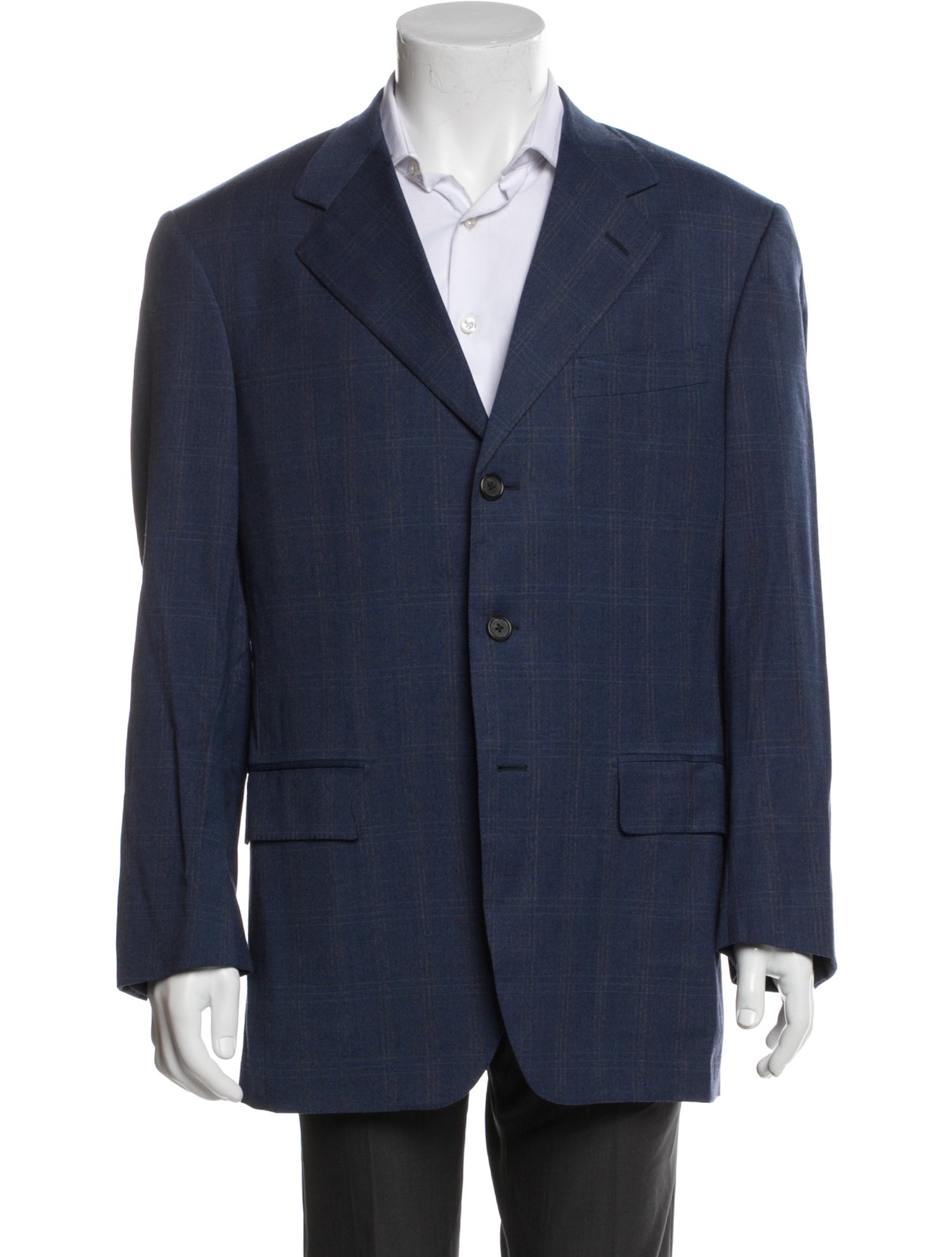 Isaia Wool Plaid Print Blazer