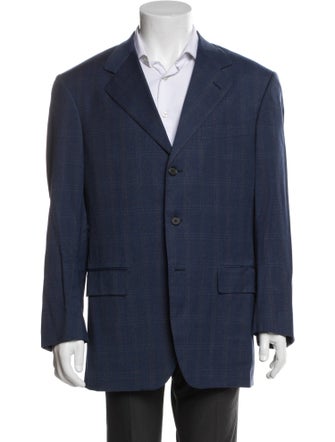 Isaia Wool Plaid Print Blazer
