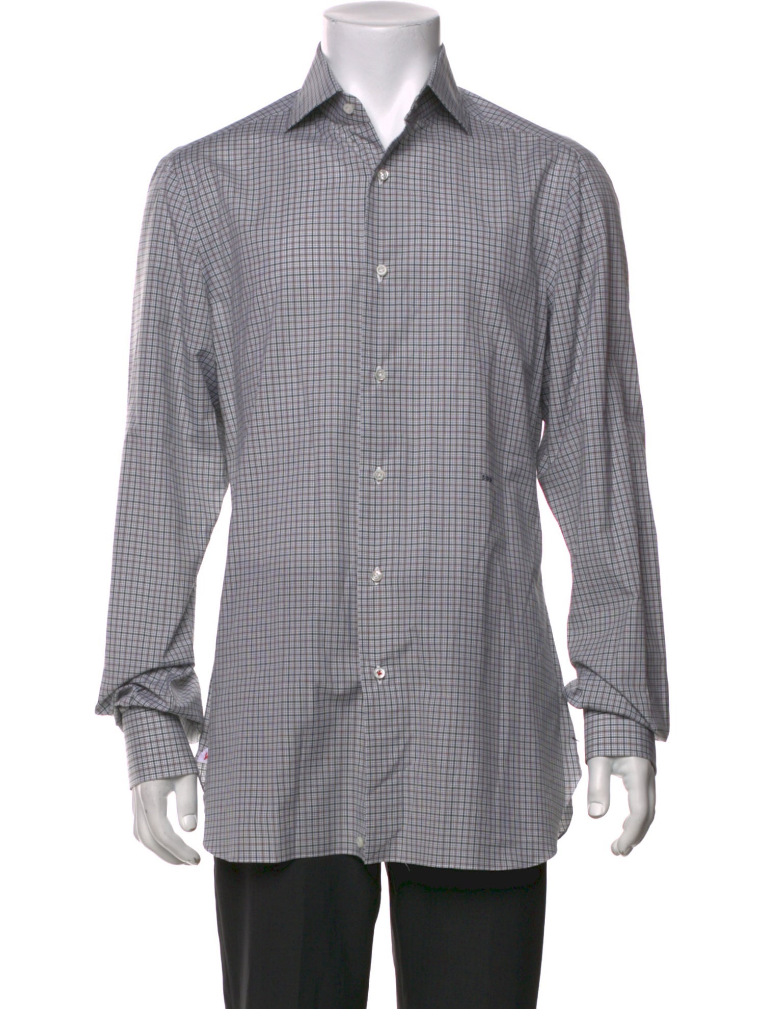 Isaia Plaid Print Long Sleeve Dress Shirt