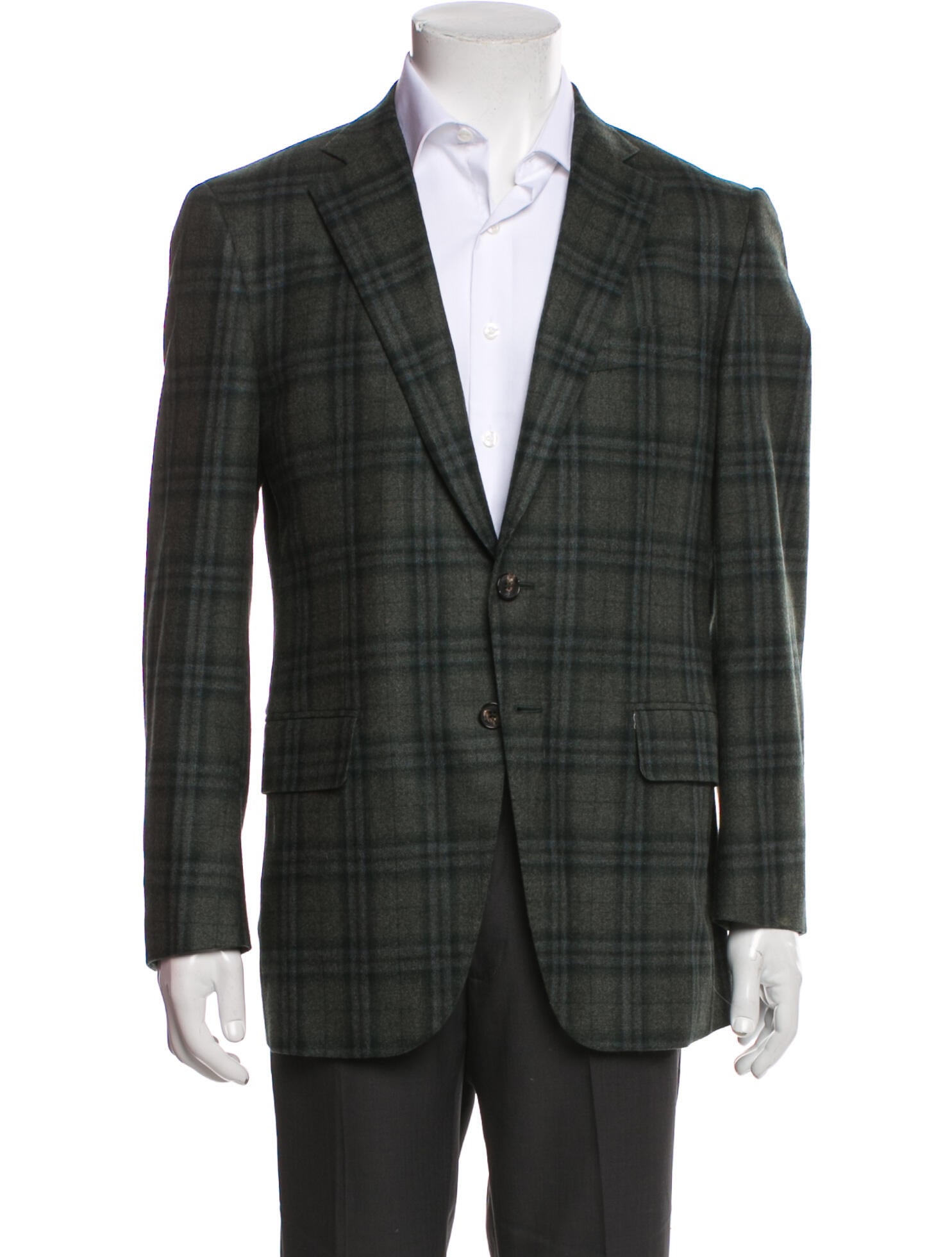 Isaia Wool Plaid Print Suit