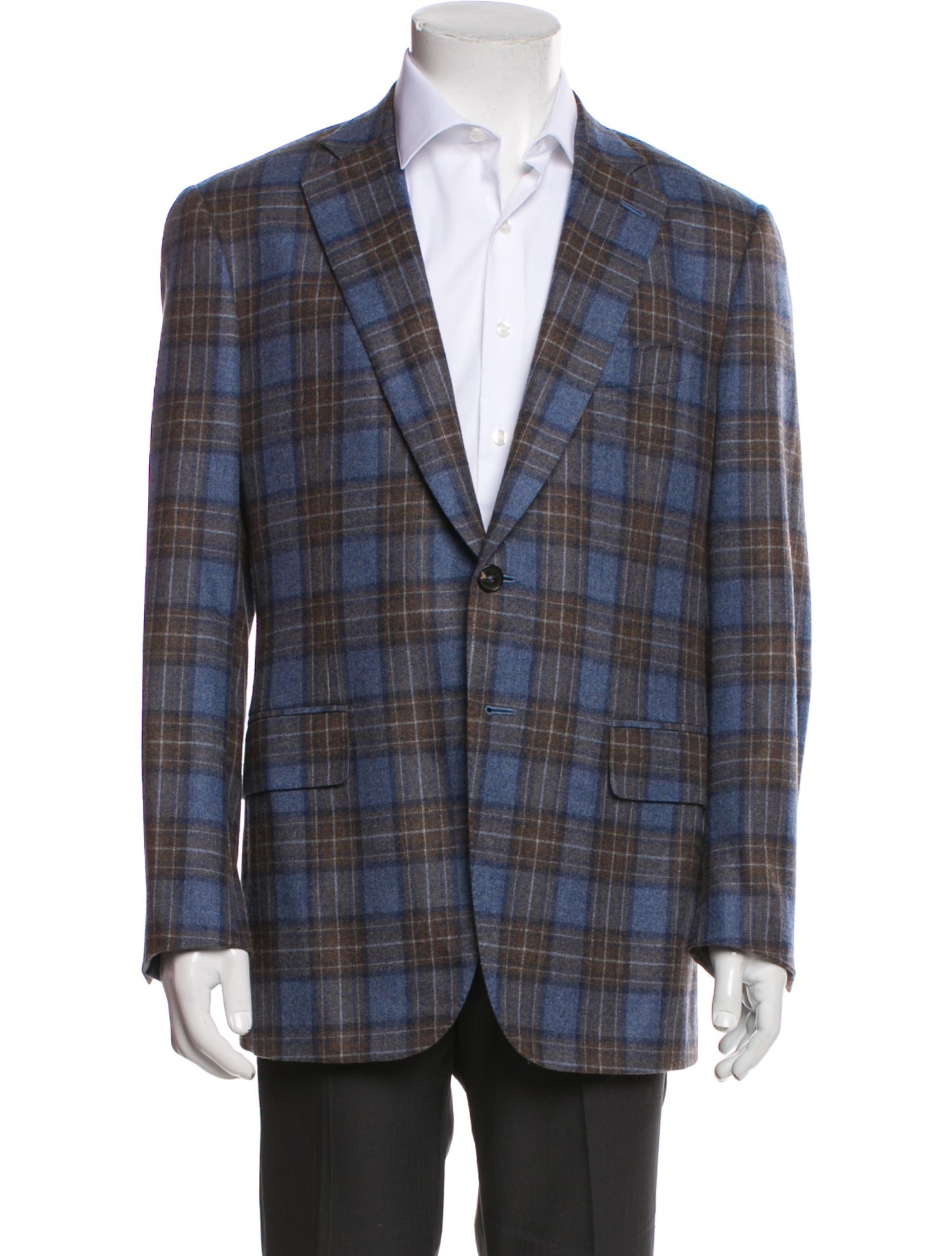 Isaia Wool Plaid Print Blazer