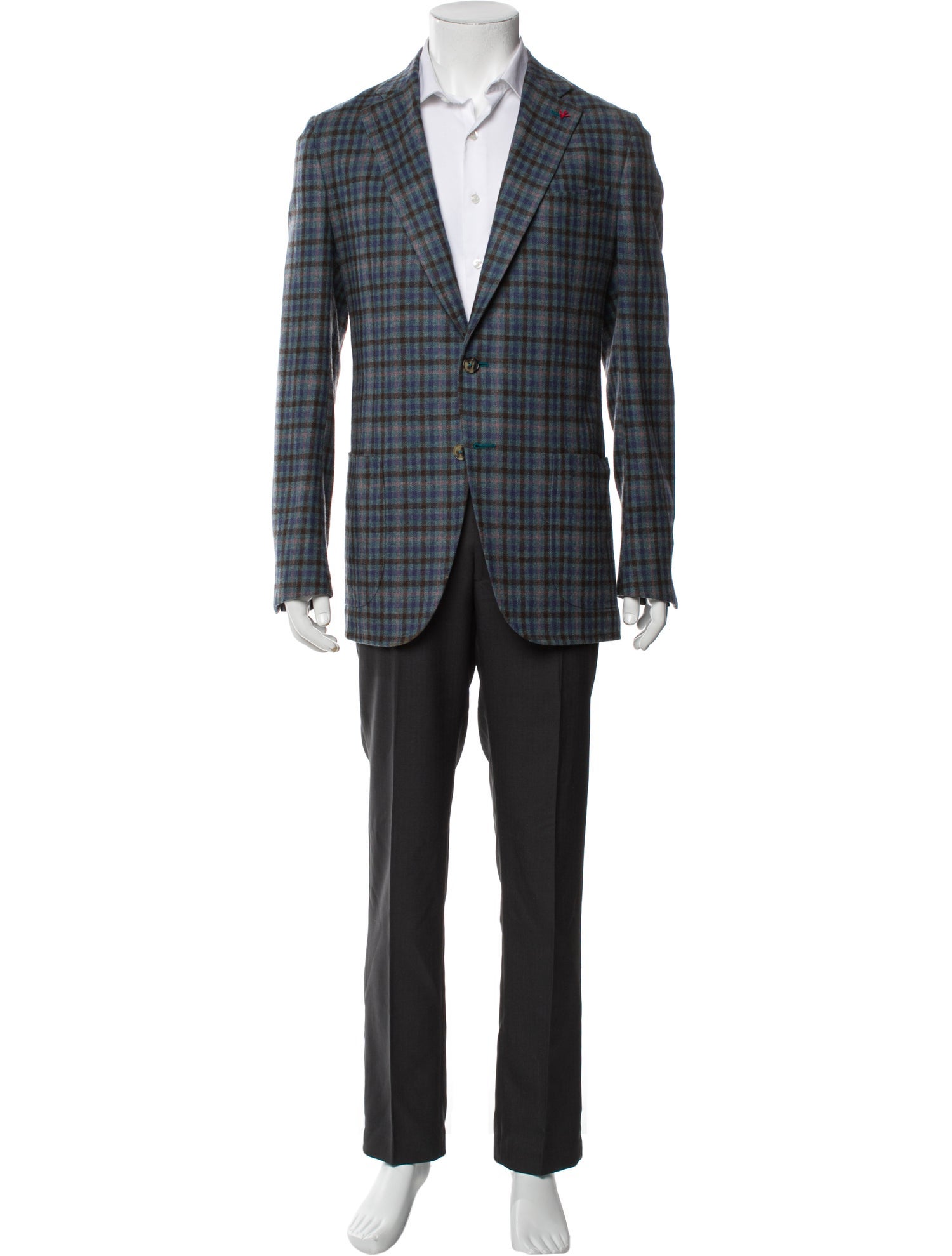 Isaia Wool Plaid Print Blazer