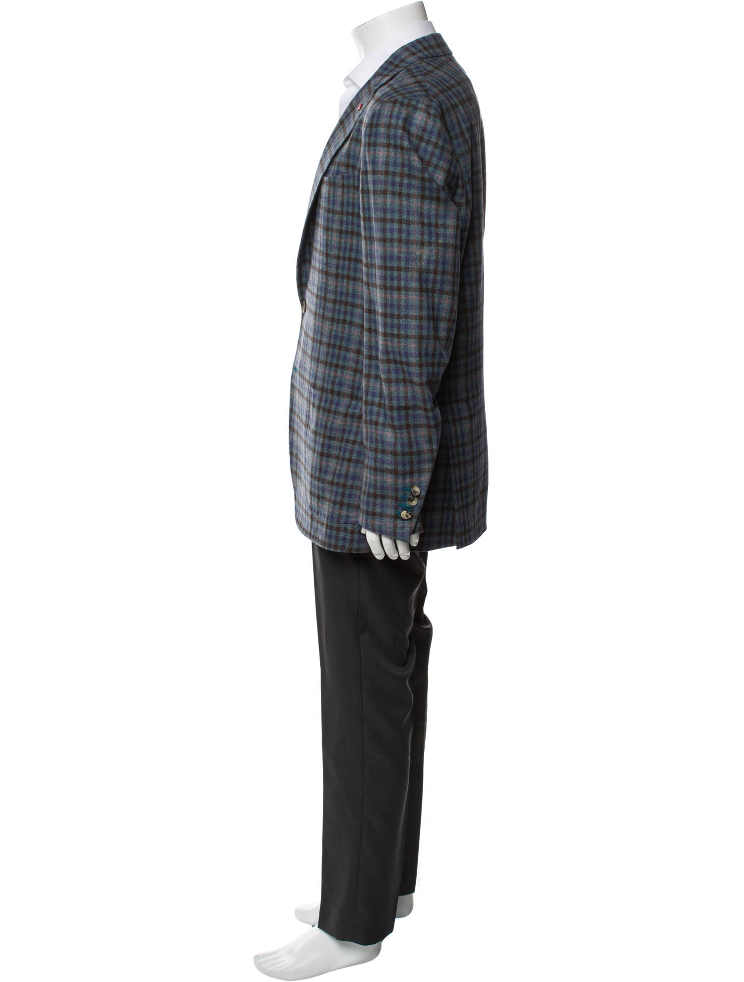 Isaia Wool Plaid Print Blazer