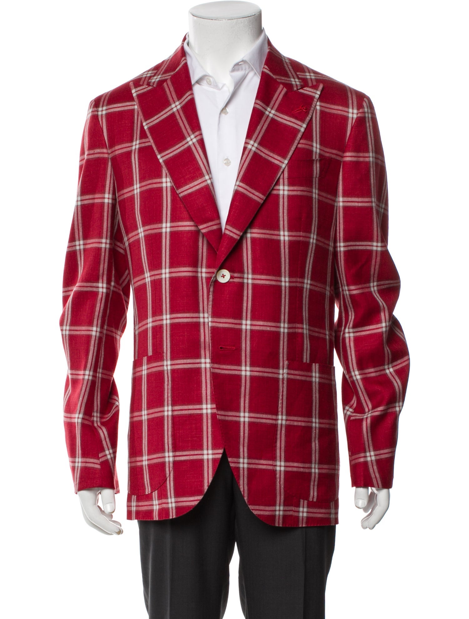 Isaia Wool Plaid Print Blazer