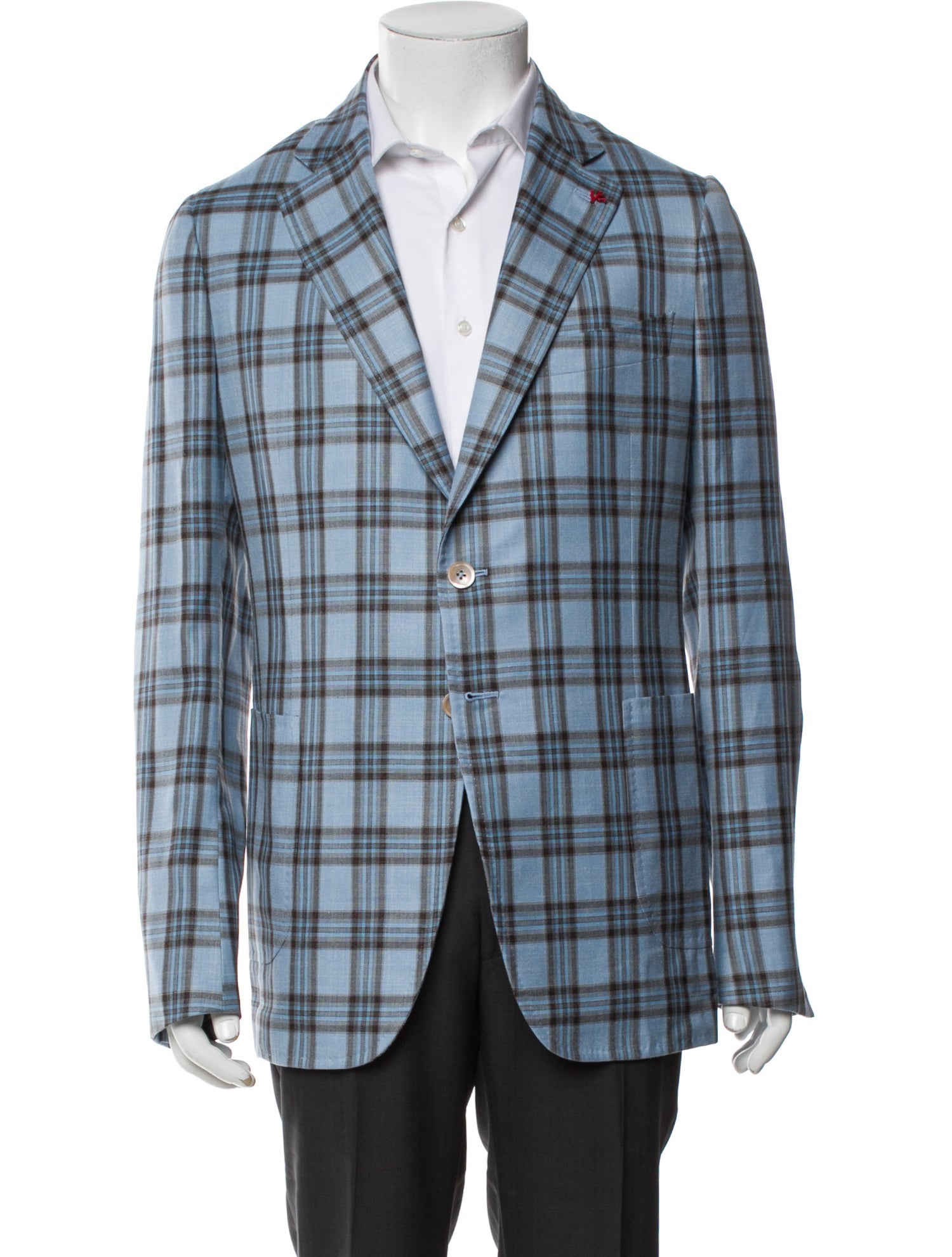 Isaia Wool Plaid Print Blazer